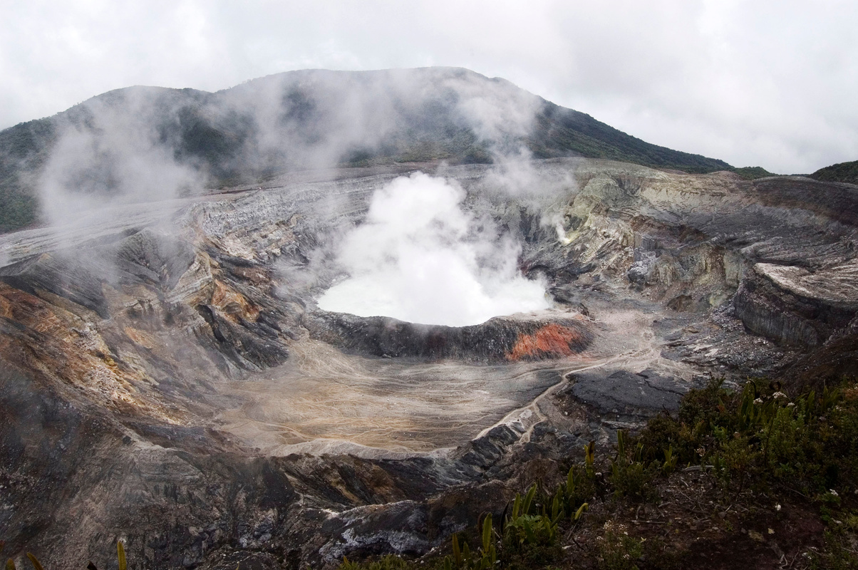 Aerial View. Beautiful Landscape with Poas Volcano and Smoke Com